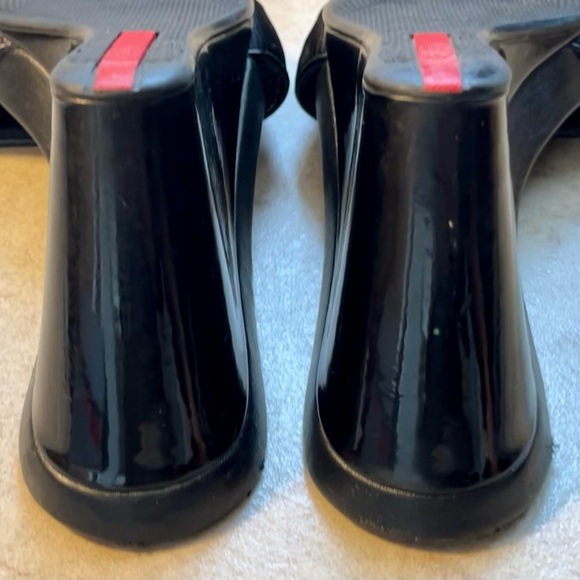 Prada Black/Sport NASTRA size 38 (8) Women Nylon Patent Leather Wedge Sandals - Picture 8 of 10